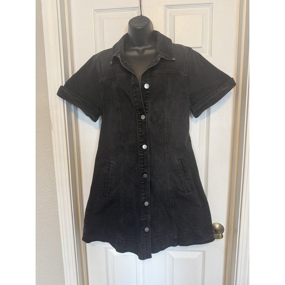 Habitual Size M Black Button Up Denim Dress With Short Sleeves Y2K Grunge
